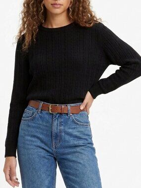 Vintage Jennifer Moore Black Cable Knit Lightweight Sweater 80s 90s Grandmacore